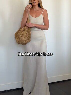 BEST NWT VENROY Linen Slip Dress Small Sand Oatmeal Light Beige